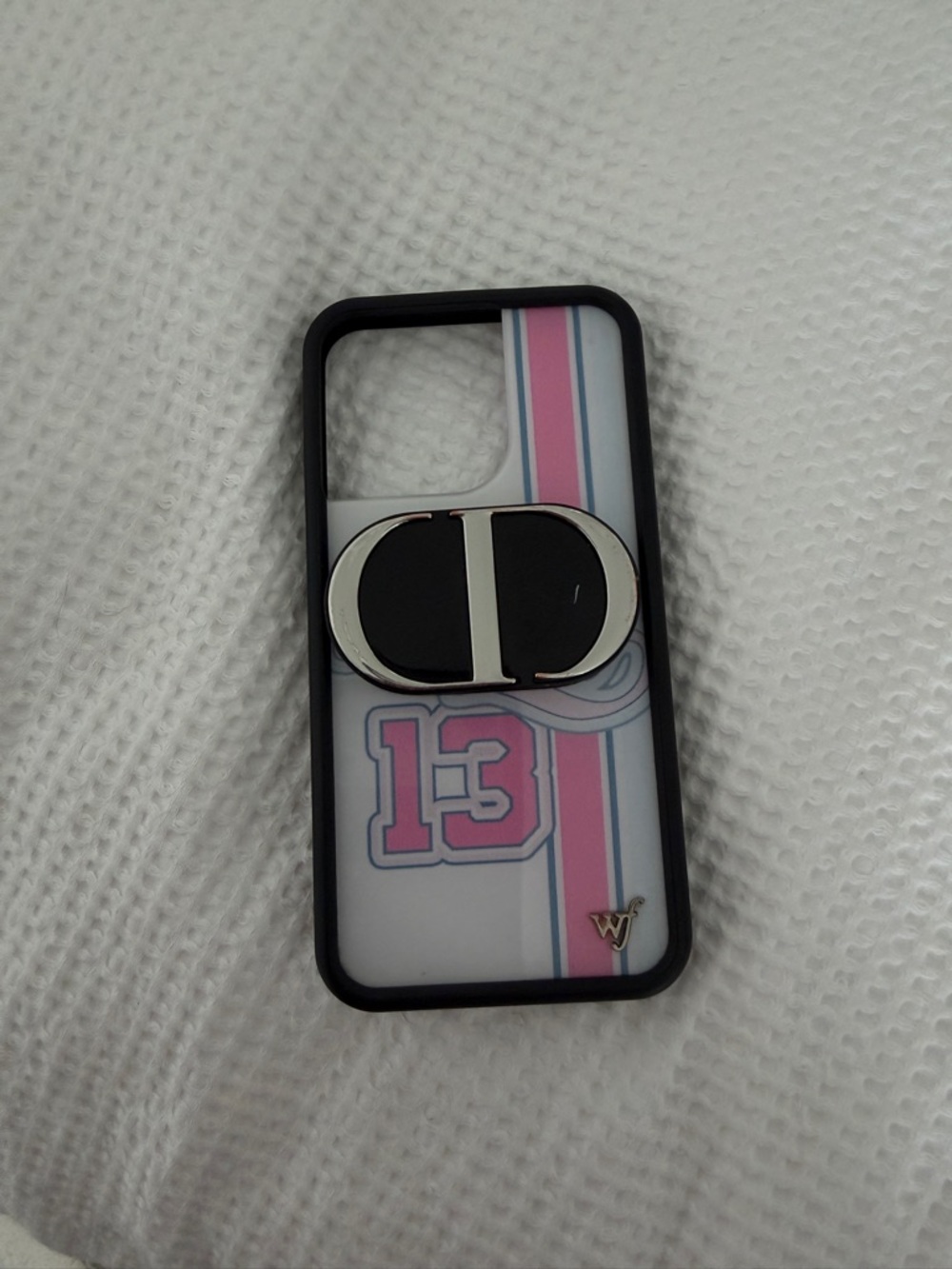 Wildflowers Pink White & Black Stripe Phone Case with Dior Beauty Ring Grip